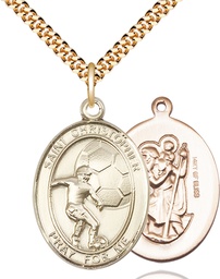 [7503GF/24G] 14kt Gold Filled Saint Christopher Soccer Pendant on a 24 inch Gold Plate Heavy Curb chain