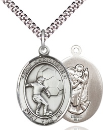 [7503SS/24S] Sterling Silver Saint Christopher Soccer Pendant on a 24 inch Light Rhodium Heavy Curb chain