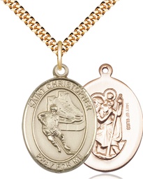 [7504GF/24G] 14kt Gold Filled Saint Christopher Hockey Pendant on a 24 inch Gold Plate Heavy Curb chain