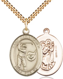 [7506GF/24G] 14kt Gold Filled Saint Christopher Golf Pendant on a 24 inch Gold Plate Heavy Curb chain