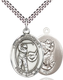 [7506SS/24S] Sterling Silver Saint Christopher Golf Pendant on a 24 inch Light Rhodium Heavy Curb chain