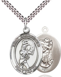 [7507SS/24S] Sterling Silver Saint Christopher Softball Pendant on a 24 inch Light Rhodium Heavy Curb chain