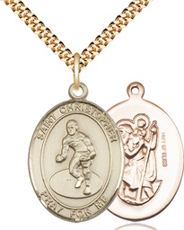 [7508GF/24G] 14kt Gold Filled Saint Christopher Wrestling Pendant on a 24 inch Gold Plate Heavy Curb chain