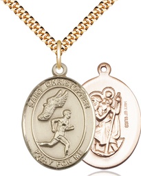 [7509GF/24G] 14kt Gold Filled Saint Christopher Track&amp;Field Pendant on a 24 inch Gold Plate Heavy Curb chain