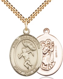 [7510GF/24G] 14kt Gold Filled Saint Christopher Track&amp;Field Pendant on a 24 inch Gold Plate Heavy Curb chain