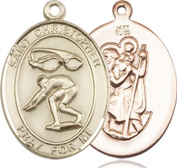 [7511KT] 14kt Gold Saint Christopher Swimming Medal