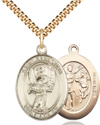 [7600GF/24G] 14kt Gold Filled Saint Sebastian Baseball Pendant on a 24 inch Gold Plate Heavy Curb chain