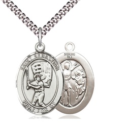 [7600SS/24S] Sterling Silver Saint Sebastian Baseball Pendant on a 24 inch Light Rhodium Heavy Curb chain