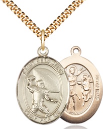 [7601GF/24G] 14kt Gold Filled Saint Sebastian Football Pendant on a 24 inch Gold Plate Heavy Curb chain