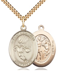 [7602GF/24G] 14kt Gold Filled Saint Sebastian Basketball Pendant on a 24 inch Gold Plate Heavy Curb chain