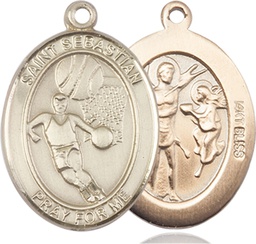 [7602KT] 14kt Gold Saint Sebastian Basketball Medal