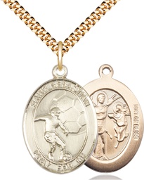 [7603GF/24G] 14kt Gold Filled Saint Sebastian Soccer Pendant on a 24 inch Gold Plate Heavy Curb chain