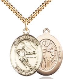 [7604GF/24G] 14kt Gold Filled Saint Sebastian Hockey Pendant on a 24 inch Gold Plate Heavy Curb chain