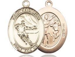 [7604KT] 14kt Gold Saint Sebastian Hockey Medal
