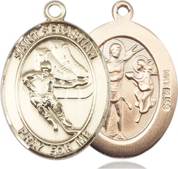 [7604KT] 14kt Gold Saint Sebastian Hockey Medal