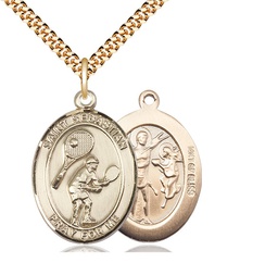 [7605GF/24G] 14kt Gold Filled Saint Sebastian Tennis Pendant on a 24 inch Gold Plate Heavy Curb chain