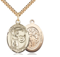 [7606GF/24G] 14kt Gold Filled Saint Sebastian Golf Pendant on a 24 inch Gold Plate Heavy Curb chain