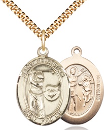 [7606GF/24G] 14kt Gold Filled Saint Sebastian Golf Pendant on a 24 inch Gold Plate Heavy Curb chain