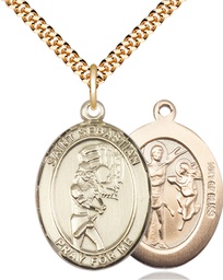 [7607GF/24G] 14kt Gold Filled Saint Sebastian Softball Pendant on a 24 inch Gold Plate Heavy Curb chain