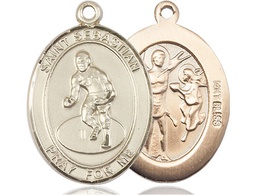[7608KT] 14kt Gold Saint Sebastian Wrestling Medal