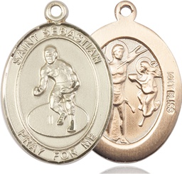 [7608KT] 14kt Gold Saint Sebastian Wrestling Medal