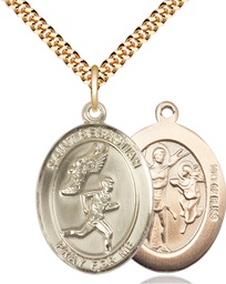 [7609GF/24G] 14kt Gold Filled Saint Sebastian Track and Field Pendant on a 24 inch Gold Plate Heavy Curb chain