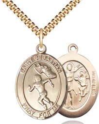 [7610GF/24G] 14kt Gold Filled Saint Sebastian Track and Field Pendant on a 24 inch Gold Plate Heavy Curb chain