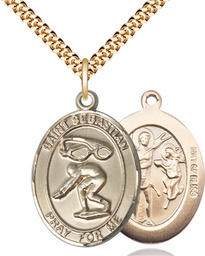 [7611GF/24G] 14kt Gold Filled Saint Sebastian Swimming Pendant on a 24 inch Gold Plate Heavy Curb chain