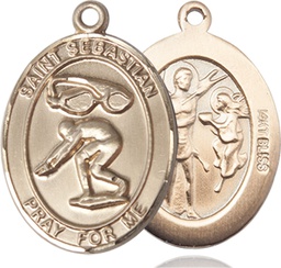 [7611KT] 14kt Gold Saint Sebastian Swimming Medal