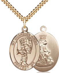 [7700GF/24G] 14kt Gold Filled Guardian Angel Baseball Pendant on a 24 inch Gold Plate Heavy Curb chain