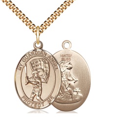 [7700GF/24G] 14kt Gold Filled Guardian Angel Baseball Pendant on a 24 inch Gold Plate Heavy Curb chain