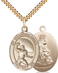 [7701GF/24G] 14kt Gold Filled Guardian Angel Football Pendant on a 24 inch Gold Plate Heavy Curb chain