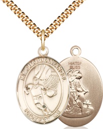 [7702GF/24G] 14kt Gold Filled Guardian Angel Basketball Pendant on a 24 inch Gold Plate Heavy Curb chain