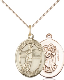 [8138GF/18GF] 14kt Gold Filled Saint Christopher Volleyball Pendant on a 18 inch Gold Filled Light Curb chain