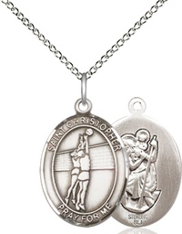 [8138SS/18SS] Sterling Silver Saint Christopher Volleyball Pendant on a 18 inch Sterling Silver Light Curb chain