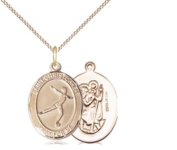 [8139GF/18GF] 14kt Gold Filled Saint Christopher Figure Skating Pendant on a 18 inch Gold Filled Light Curb chain