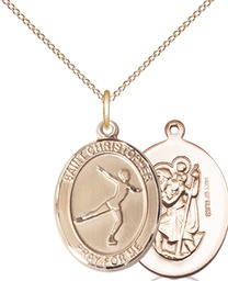 [8139GF/18GF] 14kt Gold Filled Saint Christopher Figure Skating Pendant on a 18 inch Gold Filled Light Curb chain