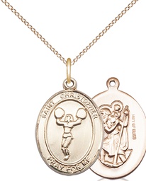 [8140GF/18GF] 14kt Gold Filled Saint Christopher Cheerleading Pendant on a 18 inch Gold Filled Light Curb chain