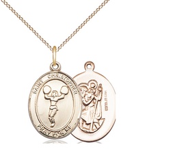 [8140GF/18GF] 14kt Gold Filled Saint Christopher Cheerleading Pendant on a 18 inch Gold Filled Light Curb chain