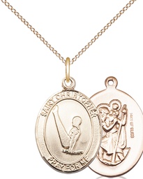 [8142GF/18GF] 14kt Gold Filled Saint Christopher Gymnastics Pendant on a 18 inch Gold Filled Light Curb chain