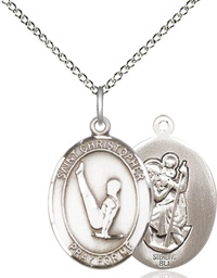 [8142SS/18SS] Sterling Silver Saint Christopher Gymnastics Pendant on a 18 inch Sterling Silver Light Curb chain