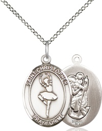 [8143SS/18SS] Sterling Silver Saint Christopher Dance Pendant on a 18 inch Sterling Silver Light Curb chain