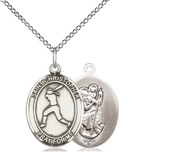 [8145SS/18SS] Sterling Silver Saint Christopher Softball Pendant on a 18 inch Sterling Silver Light Curb chain