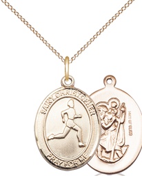 [8149GF/18GF] 14kt Gold Filled Saint Christopher Track&amp;Field Pendant on a 18 inch Gold Filled Light Curb chain