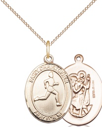 [8149GF/18GF] 14kt Gold Filled Saint Christopher Track&amp;Field Pendant on a 18 inch Gold Filled Light Curb chain