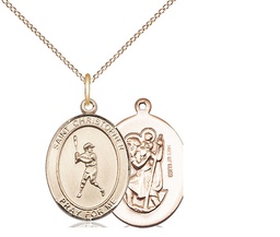 [8150GF/18GF] 14kt Gold Filled Saint Christopher Baseball Pendant on a 18 inch Gold Filled Light Curb chain