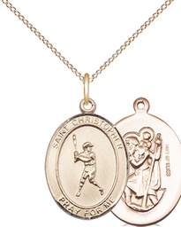 [8150GF/18GF] 14kt Gold Filled Saint Christopher Baseball Pendant on a 18 inch Gold Filled Light Curb chain