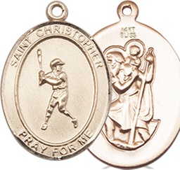 [8150KT] 14kt Gold Saint Christopher Baseball Medal