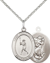 [8150SS/18SS] Sterling Silver Saint Christopher Baseball Pendant on a 18 inch Sterling Silver Light Curb chain