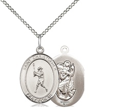 [8150SS/18SS] Sterling Silver Saint Christopher Baseball Pendant on a 18 inch Sterling Silver Light Curb chain